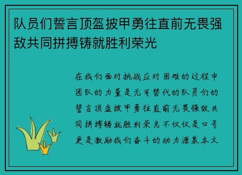 队员们誓言顶盔披甲勇往直前无畏强敌共同拼搏铸就胜利荣光
